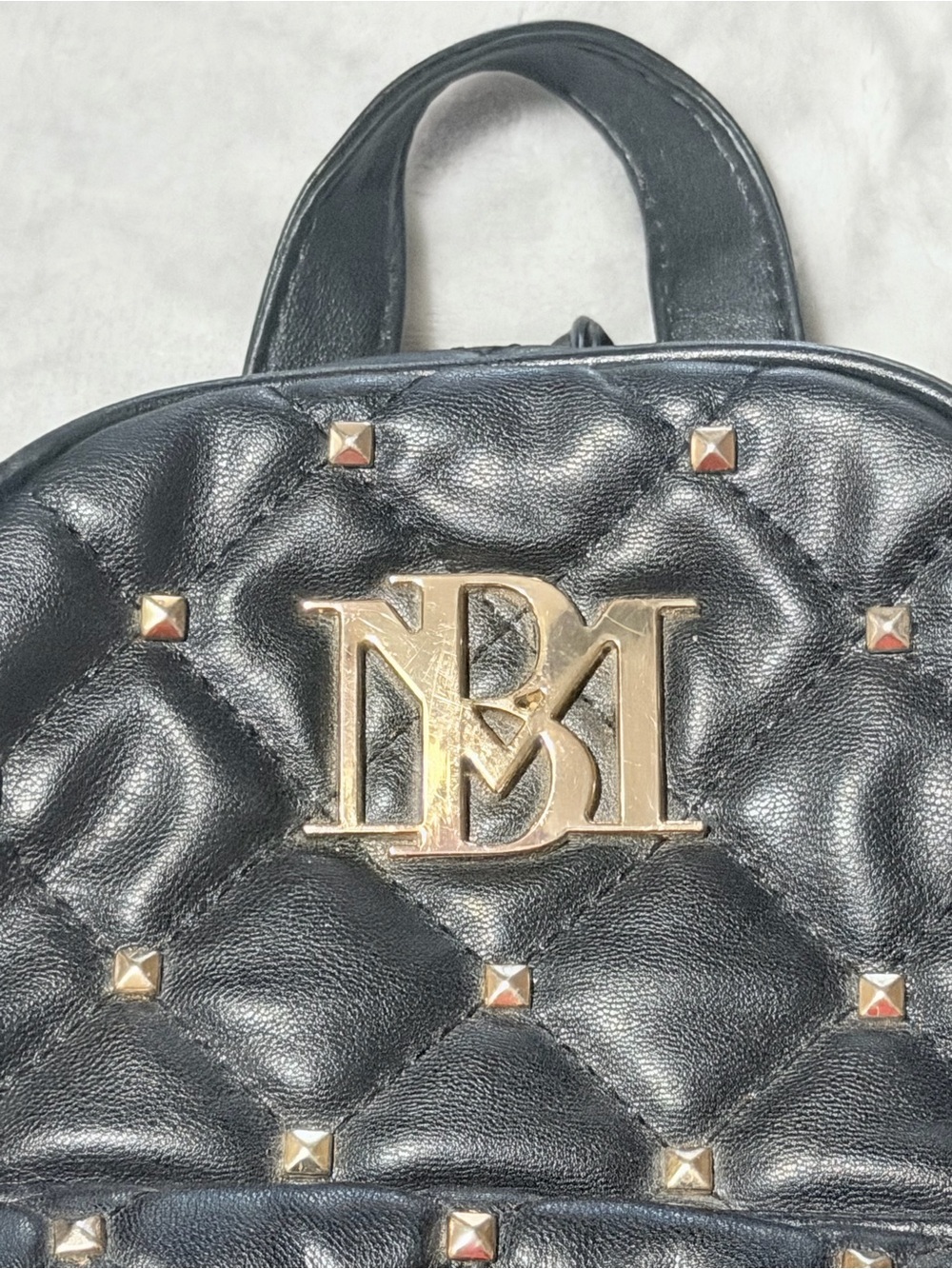 Badgley Mischka Black Quilted Mini Backpack with Gold Hardware - Picture 3 of 13